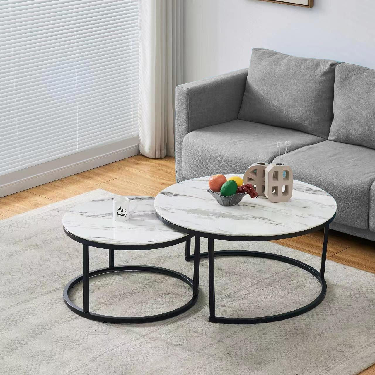 Table basse GIGOGNE marbre (métal noir)