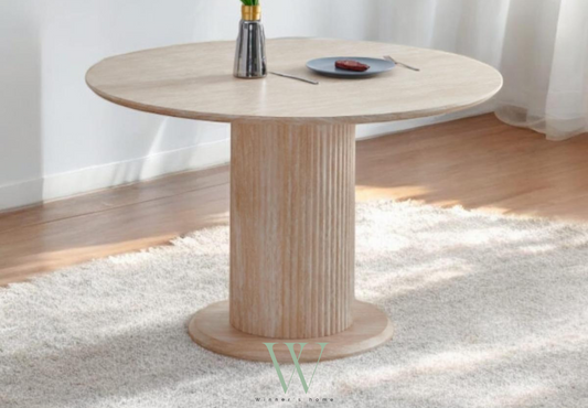 Table à manger INNA ronde (effet travertin)