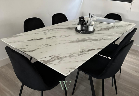 Table à manger JESSICA marbre (métal noir)