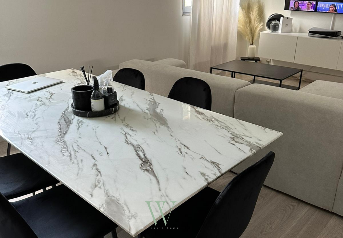 Table à manger JESSICA marbre (métal noir)